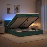 Cumpara ieftin Pat Ottoman cu Saltea si LED Verde inchis 160 x 200 cm Catifea