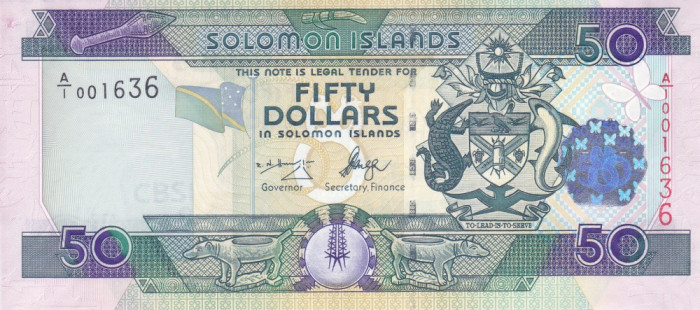 Bancnota Insulele Solomon 50 Dolari (2007) - P29 UNC ( serie A/1 , numar mic )