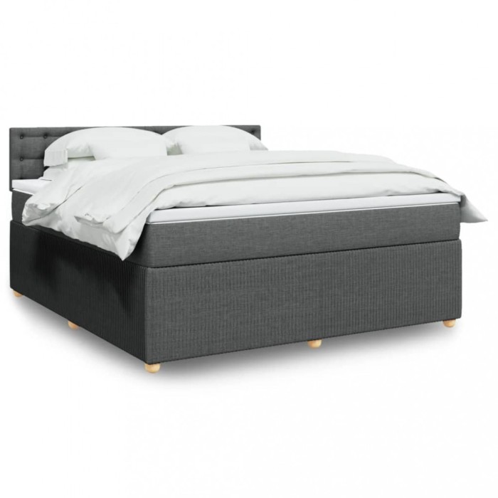 vidaXL Pat box spring cu saltea, gri &icirc;nchis, 180x200 cm, textil 3287550