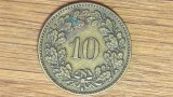Elvetia - moneda de colectie rara - 10 rappen 1918 varianta alama - Libertas - impecabila ! - pentru cunoscatori