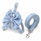 Set Zgardă și Lesă pentru Pisici și C&acirc;ini Mici, cu Fundă Mare, Bleu