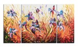 Cumpara ieftin Tablou pictat manual 3 piese, Irisi in camp, stilizat - 160x90cm ulei pe panza in cutit efect 3D, Magnific!