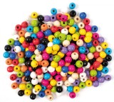 Set 200 margele din lemn colorate rotunde, 10 mm diametru, PLAYBOX