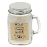 Lum&acirc;nare Parafina Home, Coconut Snowfall, Aromă Nucă de Cocos, Alb, Capacitate 80g, Recipient Sticlă cu Capac Metalic