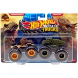 Set 2 masini Monster Truck, Hot Wheels, Jurassic World, Theory T Rex &amp; Triceratops, JCC72