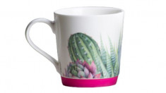 Cana portelan Cactus 320ml cu fund silicon roz foto