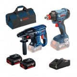 BOSCH GBH 180-LI Ciocan rotopercutor brushless, cu 2 acumulatori Li-Ion 4Ah, 2J + GDX 180-LI Masina de insurubat cu impact, Li-Ion, 180Nm + Geanta tex