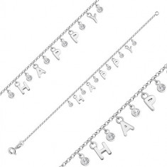 Bratara din argint 925 - inscriptia &quot;HAPPY&quot; formata din litere, zirconii rotunde transparente