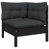 Canapea Colțar Grădină vidaXL, Lemn Masiv Pin Negru, Perne Antracit, 63.5x63.5x62.5cm, Modulară, Exterior/Interior