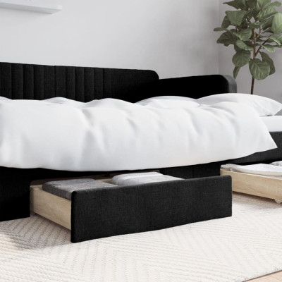 Sertare de pat 2 buc, negru, lemn prelucrat și textil foto