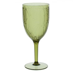 Pahar Vin Plastic, Model Frunze Tropicale, Culoare Verde, Capacitate 0,4 L