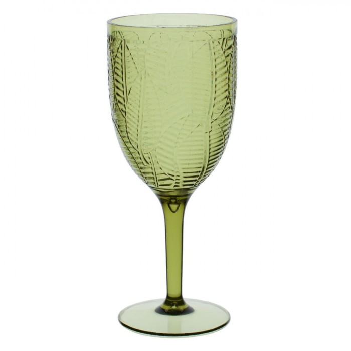 Pahar Vin Plastic, Model Frunze Tropicale, Culoare Verde, Capacitate 0,4 L