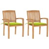 Set 2 Scaune Gradina Lemn Tec Gossi Verde Aprins, cu Perne, Exterior, Stivuibile 60x57.5x90 cm