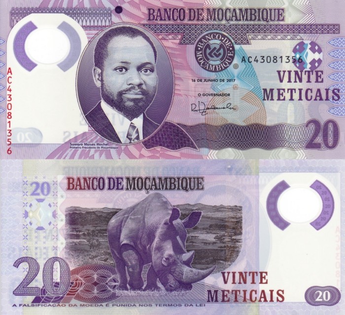 MOZAMBIC 20 meticais 2017 polymer UNC!!!