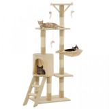 Cumpara ieftin Ansamblu pisici cu st&acirc;lpi din funie de sisal, 138 cm, bej, vidaXL