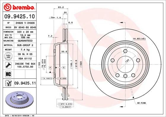 BREMBO 09.9425.11 PRIME LINE - UV Coatedisc frana