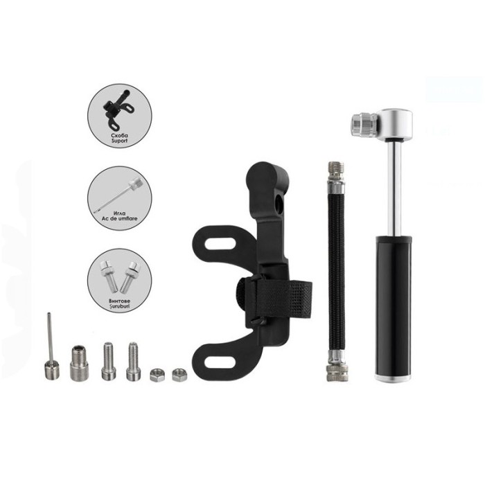 Mini pompa pentru bicicleta, contine brat, 1 ac si 2 suruburi