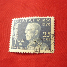 Timbru Suedia 1928 Rege Gustav V ,25+5 ore stampilat