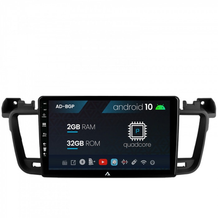 Navigatie Peugeot 508 (2010-2018), Android 10, P-Quadcore 2GB RAM + 32GB ROM, 9 Inch - AD-BGP9002+AD-BGRKIT264