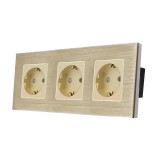Priza schuko tripla Luxion LX-3MP010A-G, incastrat, contact de protectie, rama din aluminiu inclusa, auriu
