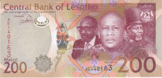 Bancnota Lesotho 200 Maloti 2015 - P25c UNC foto