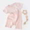 Salopeta cu pantaloni scurti - 100% bumbac organic - Roz, BabyCosy (Marime: 3-6 Luni)
