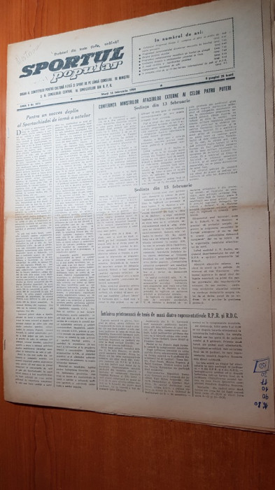 sportul popular 16 februarie 1954-hochei pe gheata,baschet,schi,patinaj viteza