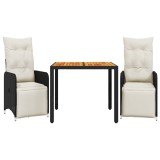 Cumpara ieftin Set bistro de gradina cu perne, 3 piese, negru, poliratan