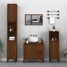 vidaXL Set dulapuri de baie, 3 piese, stejar maro, lemn prelucrat foto