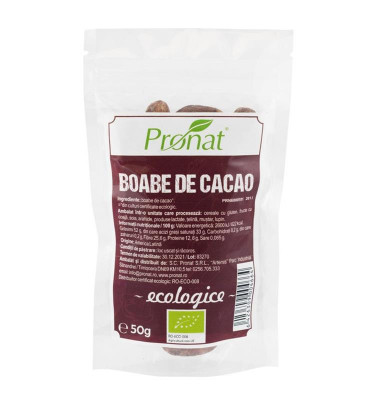 Boabe de Cacao Bio Raw Pronat 50gr foto