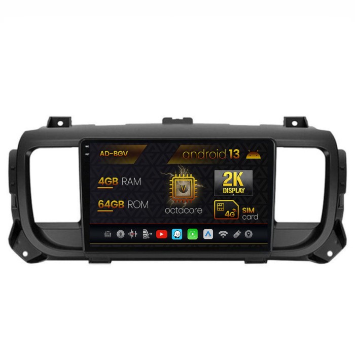 Navigatie Toyota Proace (2016+), Android 13, V-Octacore 4GB RAM + 64GB ROM, 9.5 Inch - AD-BGV9004+AD-BGRKIT065V2