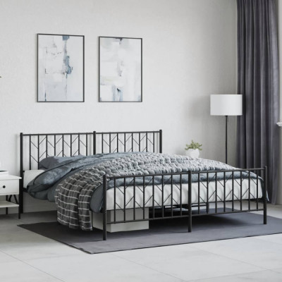 vidaXL Cadru pat metalic cu tăblii de cap/picioare, negru, 183x213 cm foto