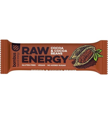 Baton Energizant Raw Energy cu Cacao si Boabe de Cacao 50 grame Bombus foto