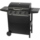 Gratar gradina, grill dreptunghiular, cu gaz, 4 arzatoare, cu roti, capac, rafturi, 116x50x100 cm,&nbsp;BBQ Malaga, Strend Pro