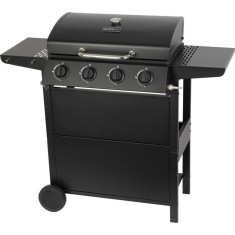 Gratar gradina, grill dreptunghiular, cu gaz, 4 arzatoare, cu roti, capac, rafturi, 116x50x100 cm,&nbsp;BBQ Malaga