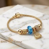 Bratara Vis Albastru , Bratara dama cu charms si pandantiv poseta placata cu aur 14K