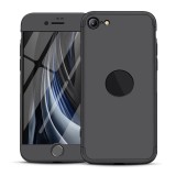 Husa full cover 360&Acirc;&deg; compatibila cu apple iphone se2 / se 2020 cu gaura logo (fata + spate + folie pet) din plastic ,negru, Htphone