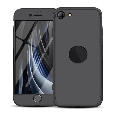 Husa full cover 360&amp;Acirc;&amp;deg; compatibila cu apple iphone se2 / se 2020 cu gaura logo (fata + spate + folie pet) din plastic ,negru foto