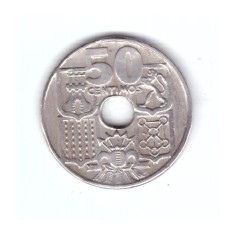 Moneda Spania 50 centimos 1956, stare buna, curata