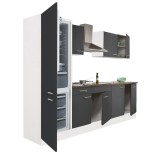 Mobilă de bucătărie Yorki 270, corp alb, față antracit satinat, frigider cu congelator inferior
