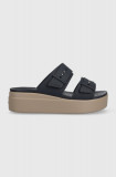 Crocs papuci Brooklyn Low Wedge Sandal femei, culoarea bleumarin, cu platformă 207431