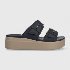 Crocs papuci Brooklyn Low Wedge Sandal femei, culoarea bleumarin, cu platformă 207431