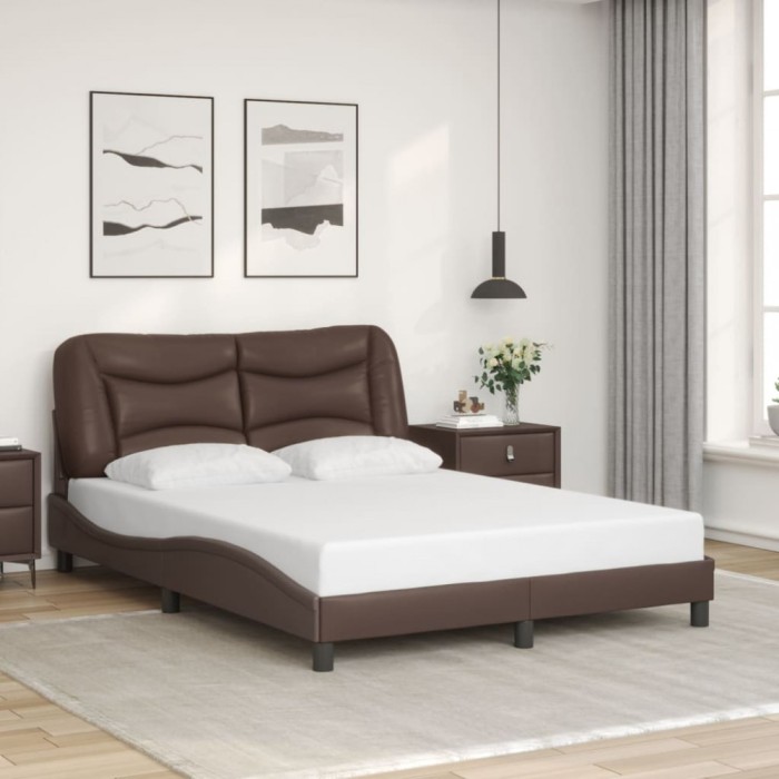 vidaXL Cadru de pat cu tăblie, maro, 140x190 cm, piele ecologică 3207997