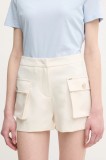 Gaudi pantaloni scurti femei, culoarea bej, neted, high waist, 511FD25023
