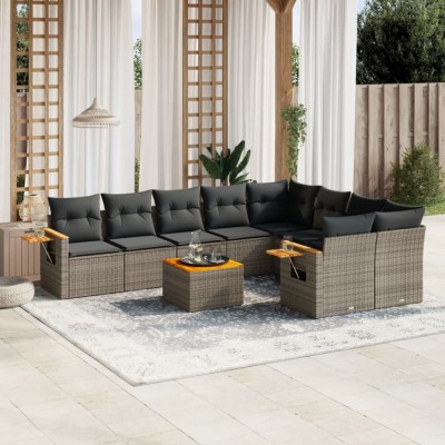 Gossi set mobilier de gradina cu perne, 10 piese, gri, poliratan foto