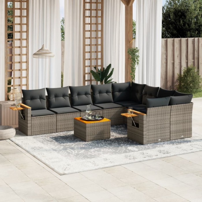Gossi set mobilier de gradina cu perne, 10 piese, gri, poliratan