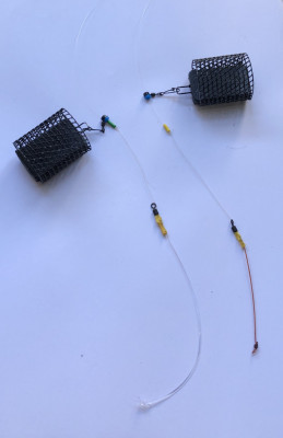 Set 2 monturi de pescuit pe rauri cu cosulet feeder,pescuit de finete cu power gum si impletitura treccia,90-100gr foto