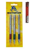 Set 3 creioane mecanice cu radiera, XL, corp metalic cu mine 05 HB
