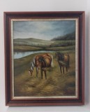 Ulei pe p&acirc;nză o lucrare veche semnată de o foarte buna calitate &icirc;ncadrată &icirc;ntr-o ramă din lemn, Animale, Realism