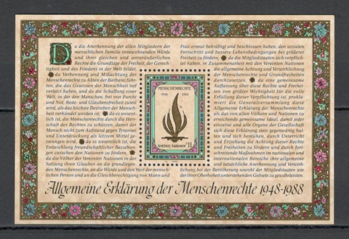 O.N.U.Viena.1988 40 ani Declaratia drepturilor omului-Bl. SN.452
